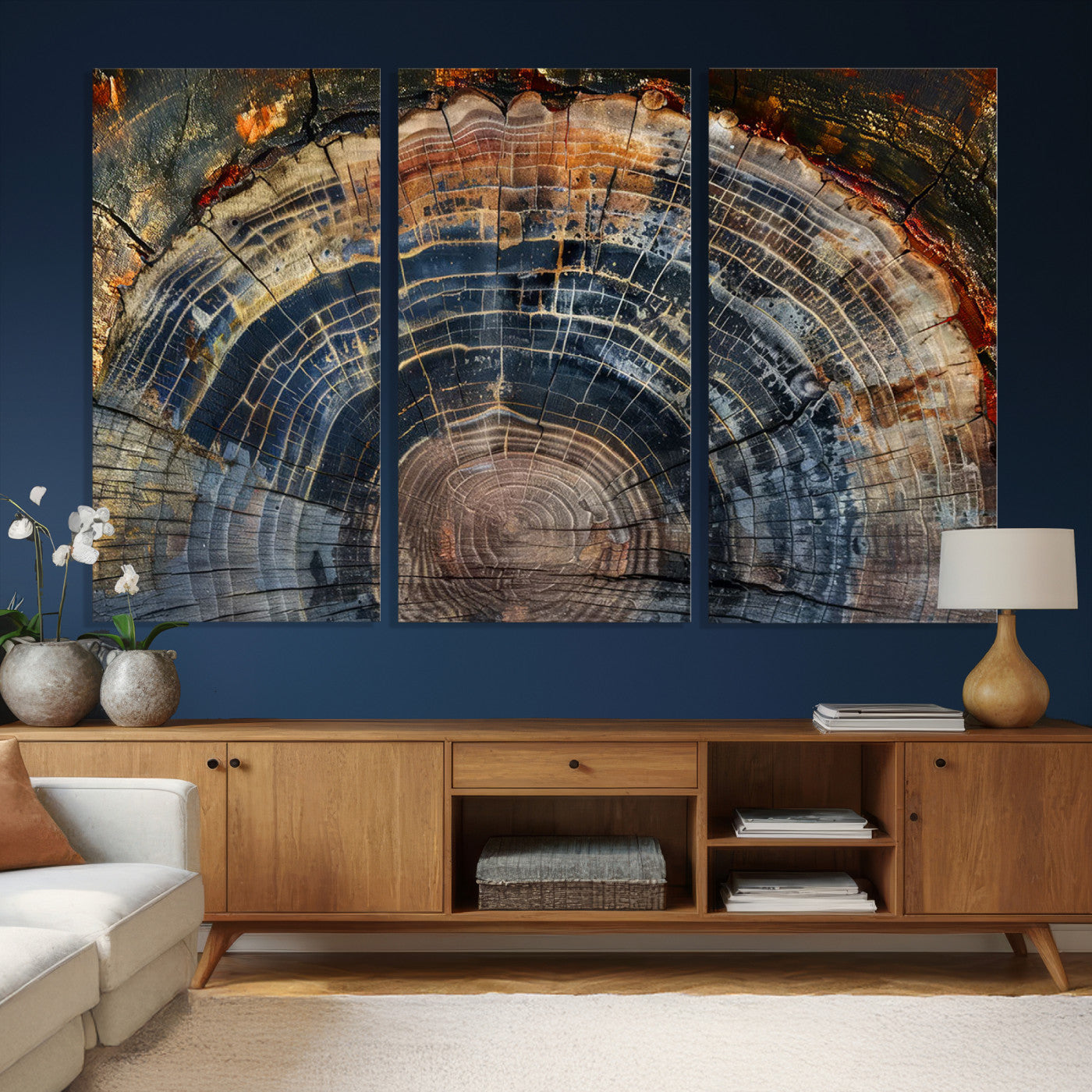 16193-MGV-CV-36X24 - Framed Wood Tree Ring Wall Art - Abstract Colorful Wood Ring Wall Decor for Minimalist Home Decor