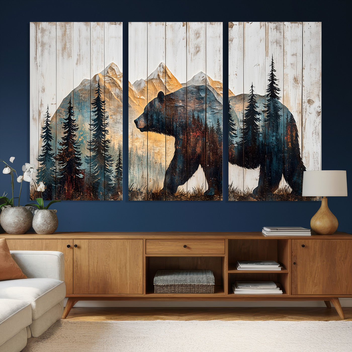 90077-MGV-CV-36X24 - Rustic Bear Wall Art - Grizzly 399 Bear Wall Art - Mountain Wood Canvas Wall Art - Nature Theme
