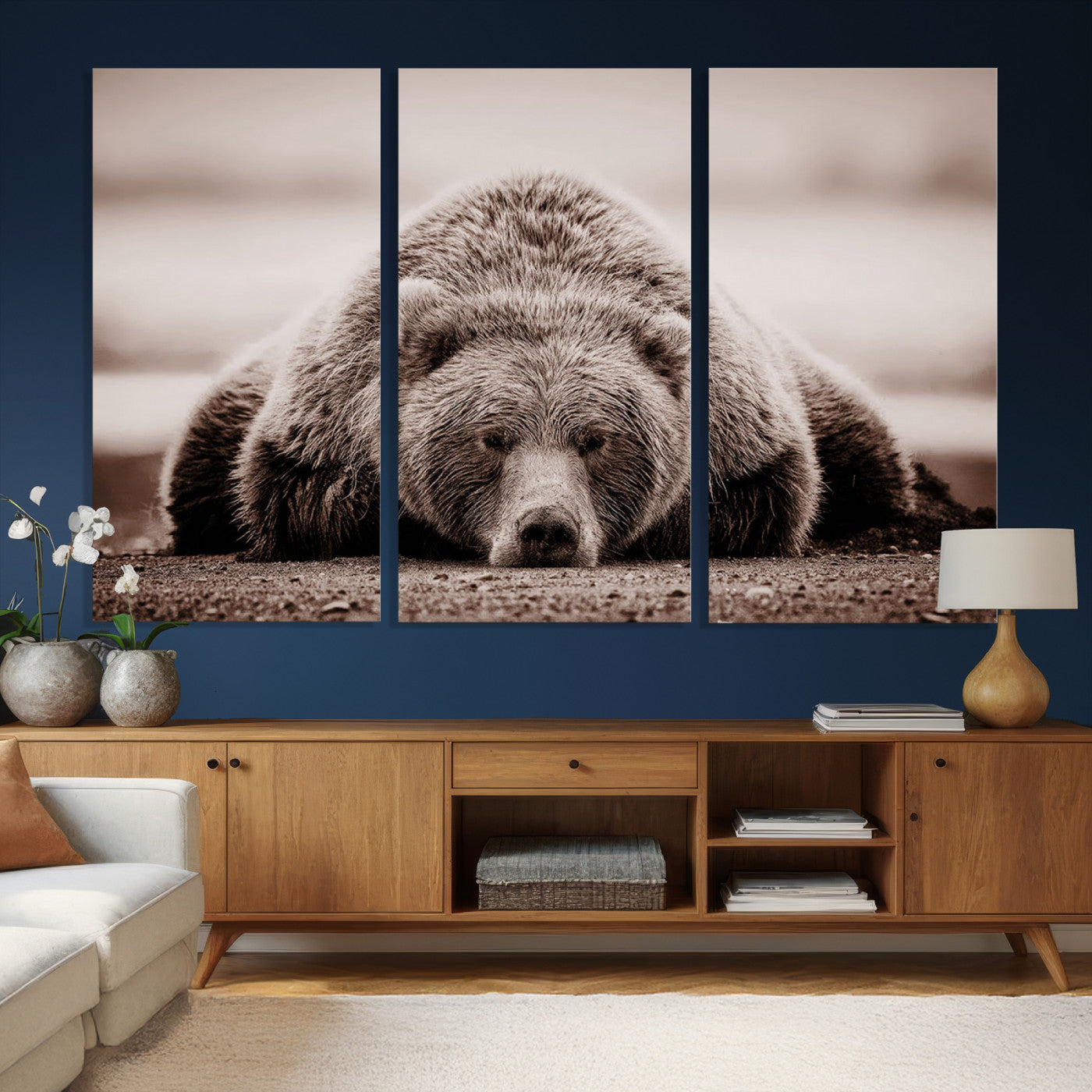 20611-MGV-CV-36X24 - Grizzly Bear Wall Art Print - Bear Canvas Wall Art - Rustic Bear Portrait Canvas Print for Cabin