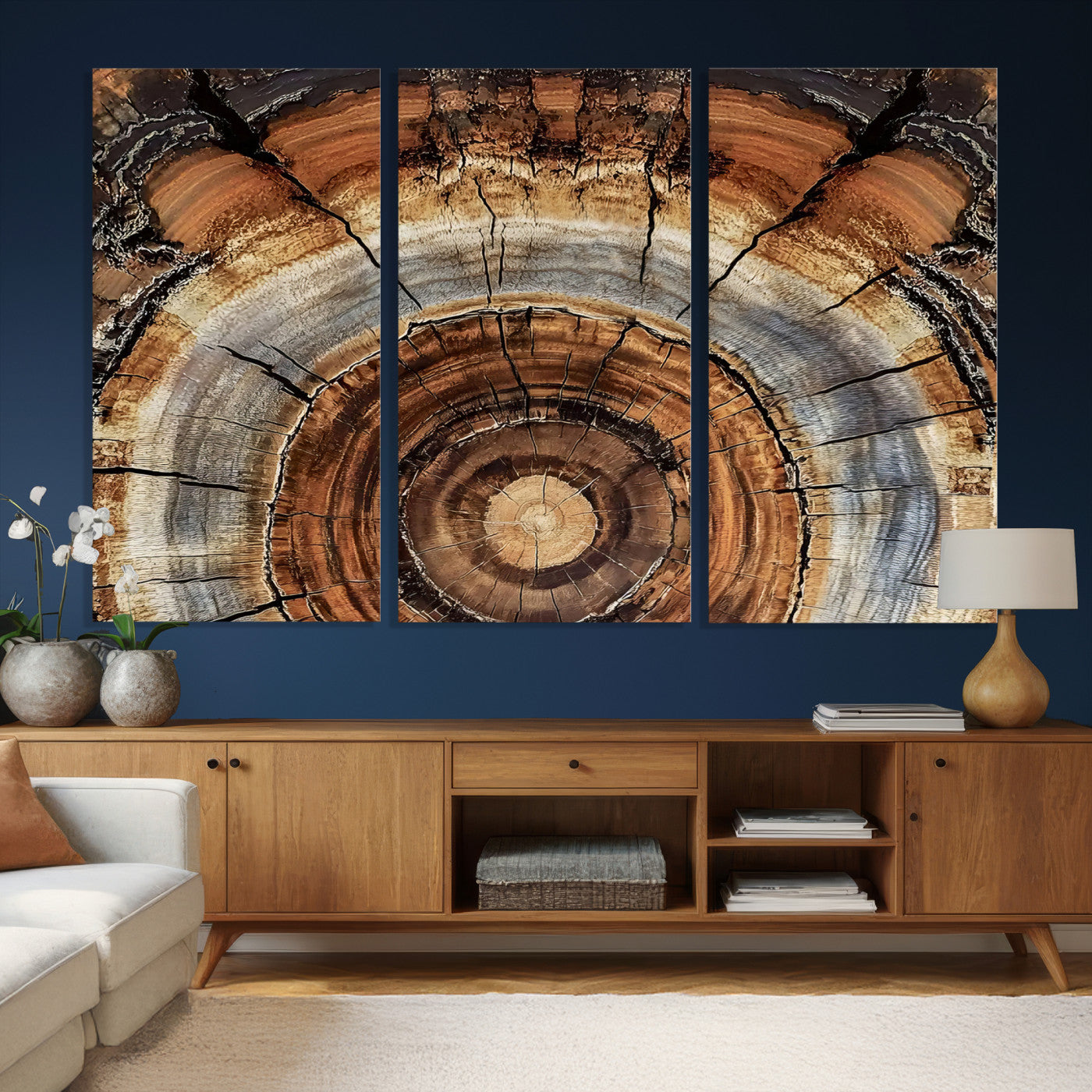 15184146-MGV-CV-36X24 - Tree Rings Wall Art Canvas Print, Framed Wood Texture Art Picture Print, Rustic Pattern Perfect Rustic Organic Decor Artwork