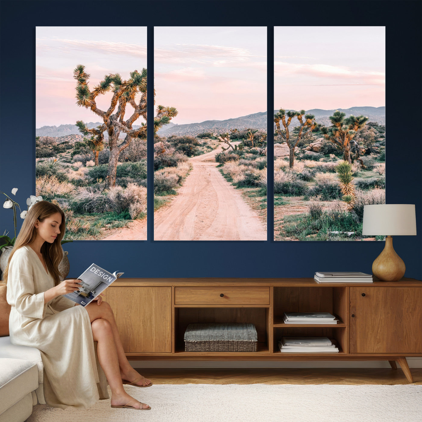 12540952-MGV-CV-36X24 - Desert Trail Wall Art – Canvas Print of Joshua Trees & Sunset Glow, Sandy Path Wilderness, Scenic Nature Escape Decor for Living Room, Office or Bedroom