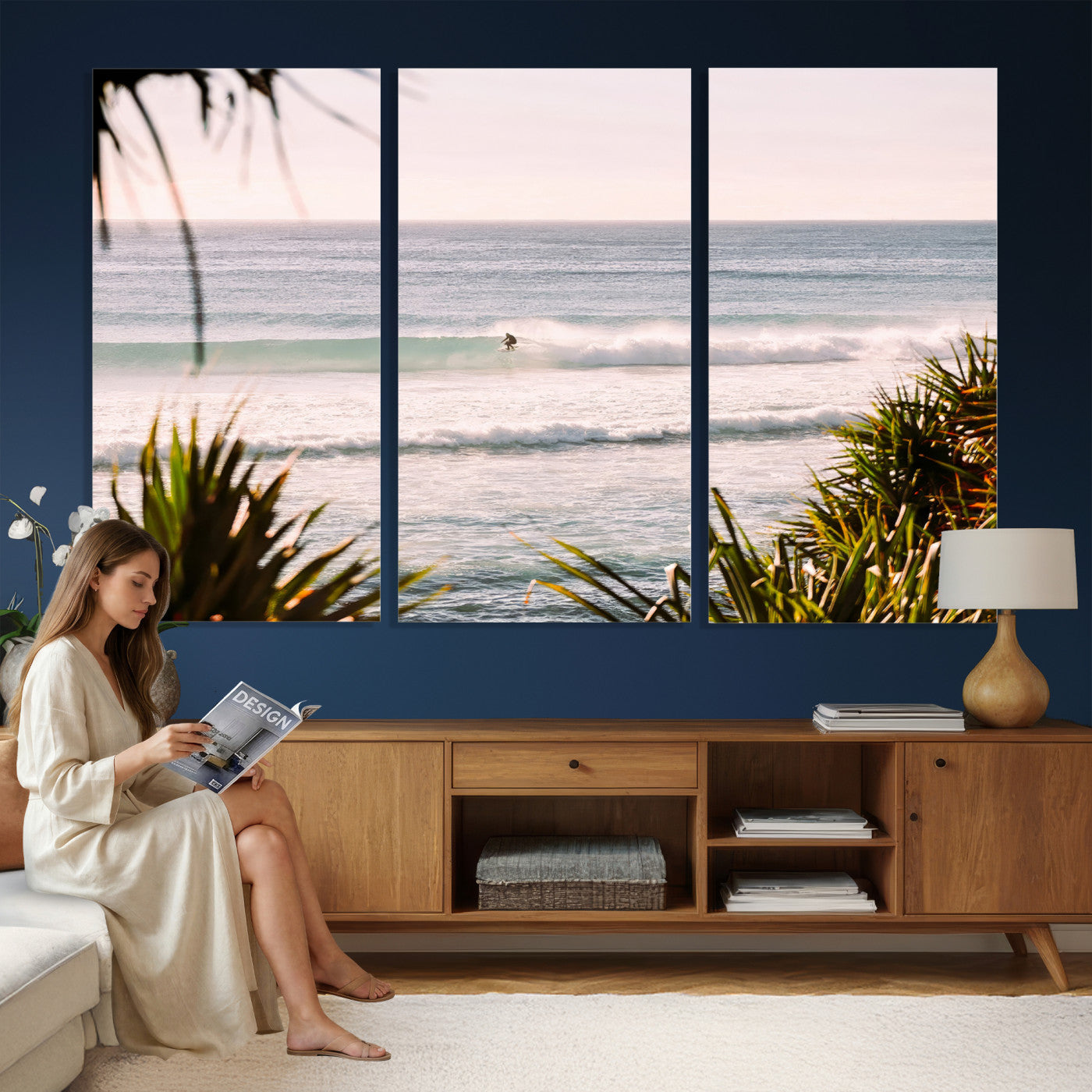 23287092-MGV-CV-36X24 - Ocean Surfer Wall Art Canvas Print | Framed Coastal Surf Art Picture Tropical Beach Artwork for Home Office