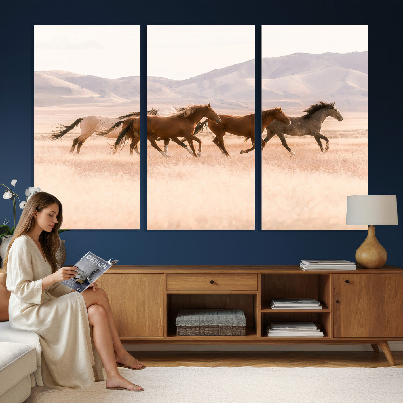 HORSESH-MGV-CV-36X24 - Wild Horses Wall Art – Running Freedom Canvas Print, Graceful Movement, Outdoor Landscape, Nature’s Power and Spirit, Home or Office Decor