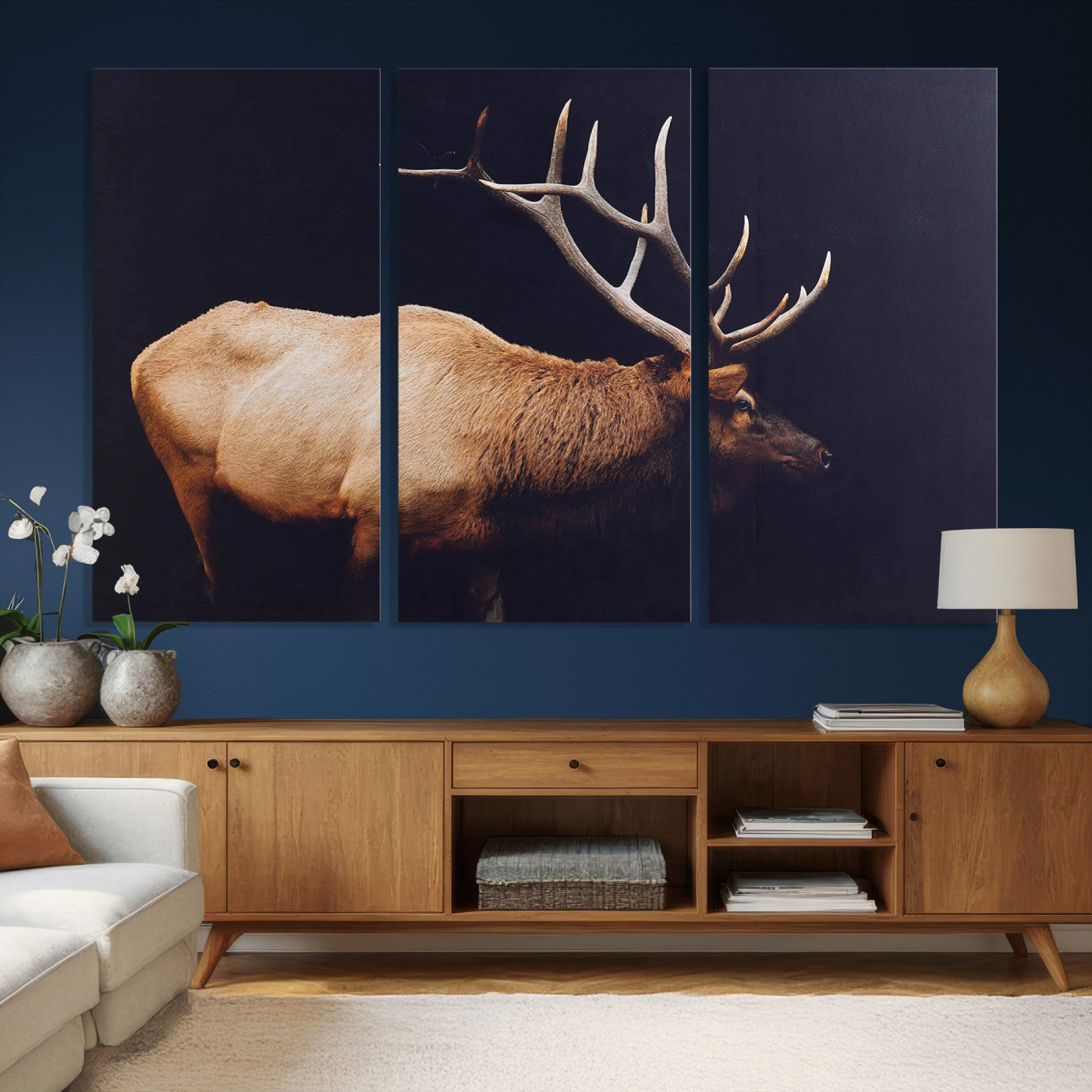 89239257-MGV-CV-36X24 - Rustic Elk Wall Art Canvas Print – Framed Moody Wildlife Art Picture Western Animal Artwork for Home, Office Decor