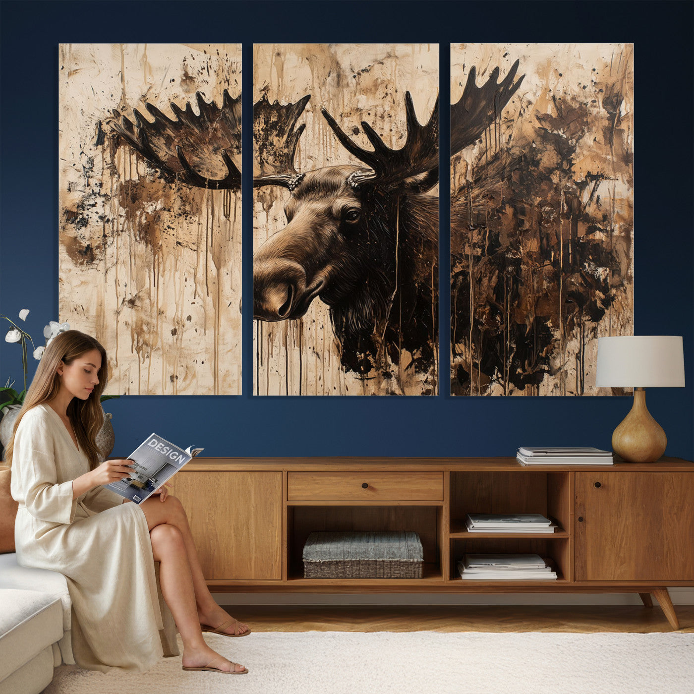 83505059-MGV-CV-36X24 - Moose Canvas Wall Art — Rustic Wildlife Painting Print | Cabin Lodge Decor | Large Animal Wall Art | Moose Gift for Him | Man Cave Art