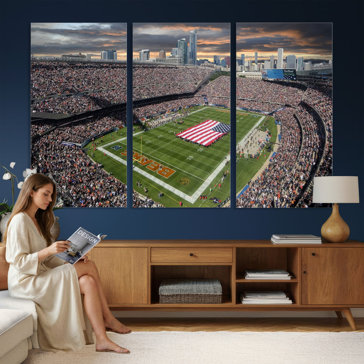 98106777-PAN-FL-20X10 - Chicago Bears Soldiers Field Wall Art Canvas Print, Extra Large Game Room Wall Decor