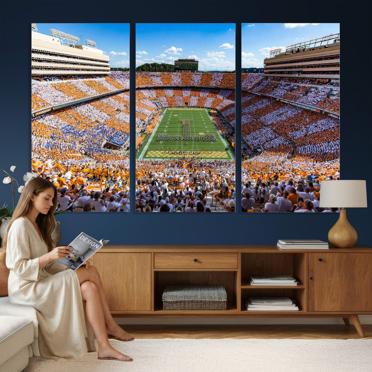 77097951-MGV-CV-36X24 - Tennessee Neyland Stadium Wall Art – Checkerboard Game Day Panoramic Canvas Print, College Football Decor for Home, Office, or Man Cave