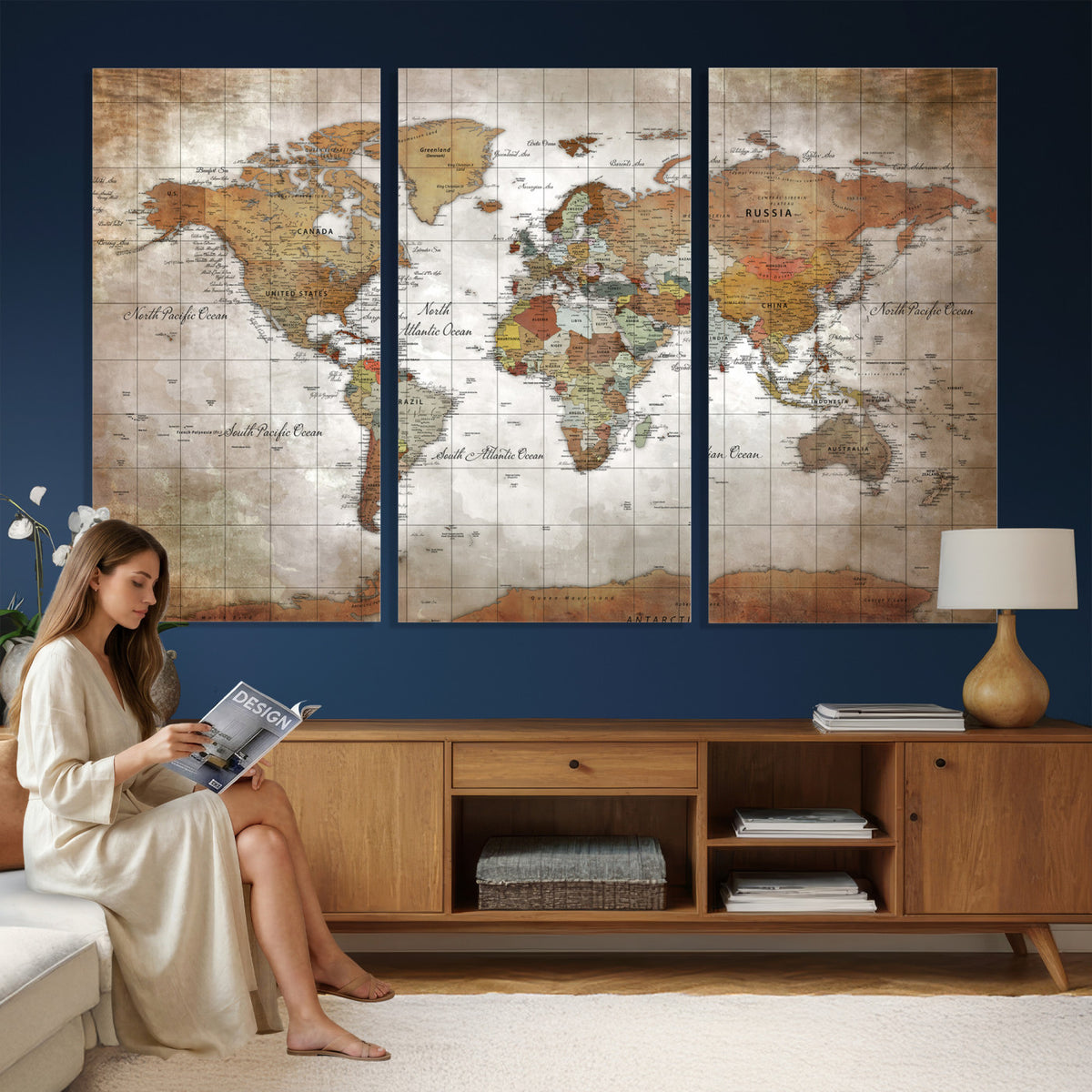 51643807-MGV-CV-36X24 - World Map Wall Art Canvas Print, Modern Decorative Framed Map Artwork Prints for Living Room, Office, Bedroom Wall Decor