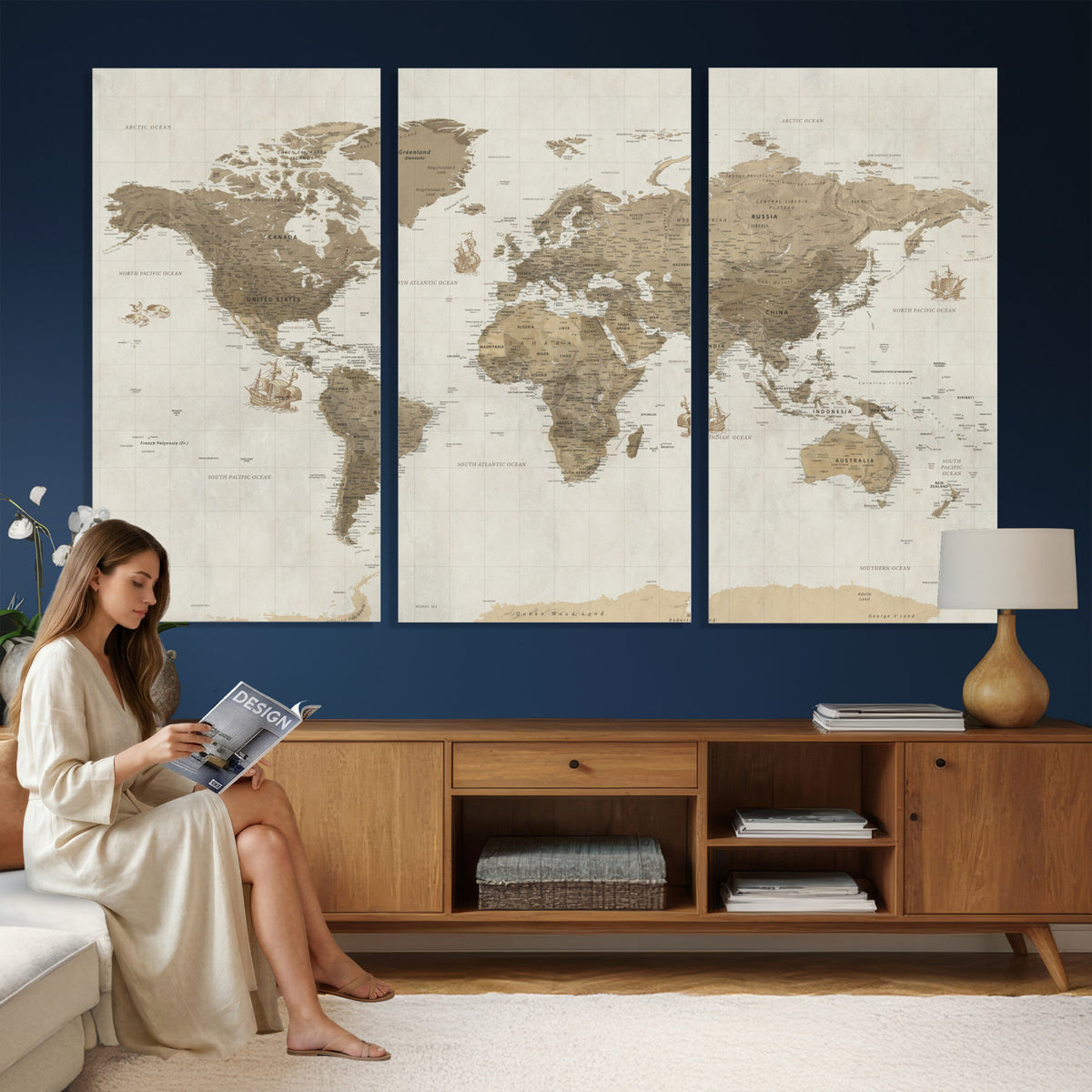 28283260-MGV-CV-36X24 - Detailed World Map Wall Art Canvas Print