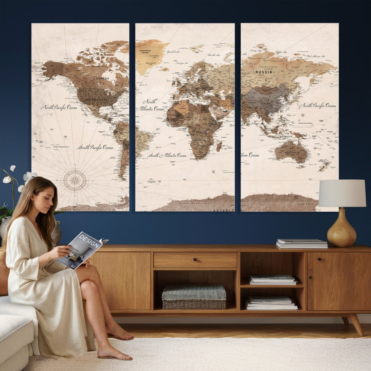 69860078-MGV-CV-36X24 - World Map Wall Art Canvas Print, Modern Decorative Framed Map Artwork Prints for Living Room, Office, Bedroom Wall Decor