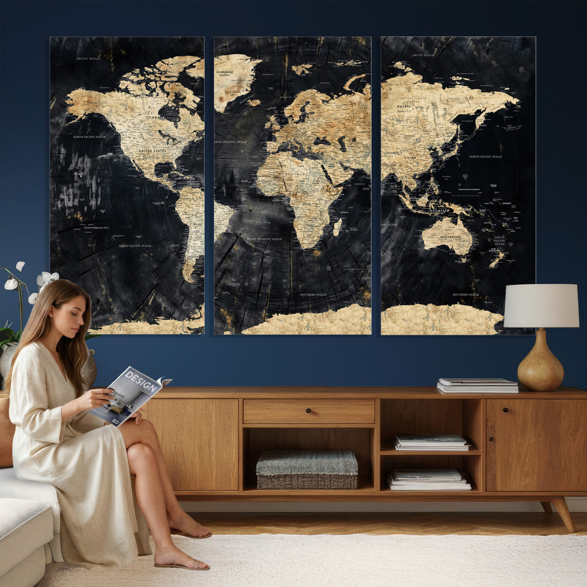 45535041-MGV-CV-36X24 - Framed Large World Map Wall Art Canvas Print for Living Room