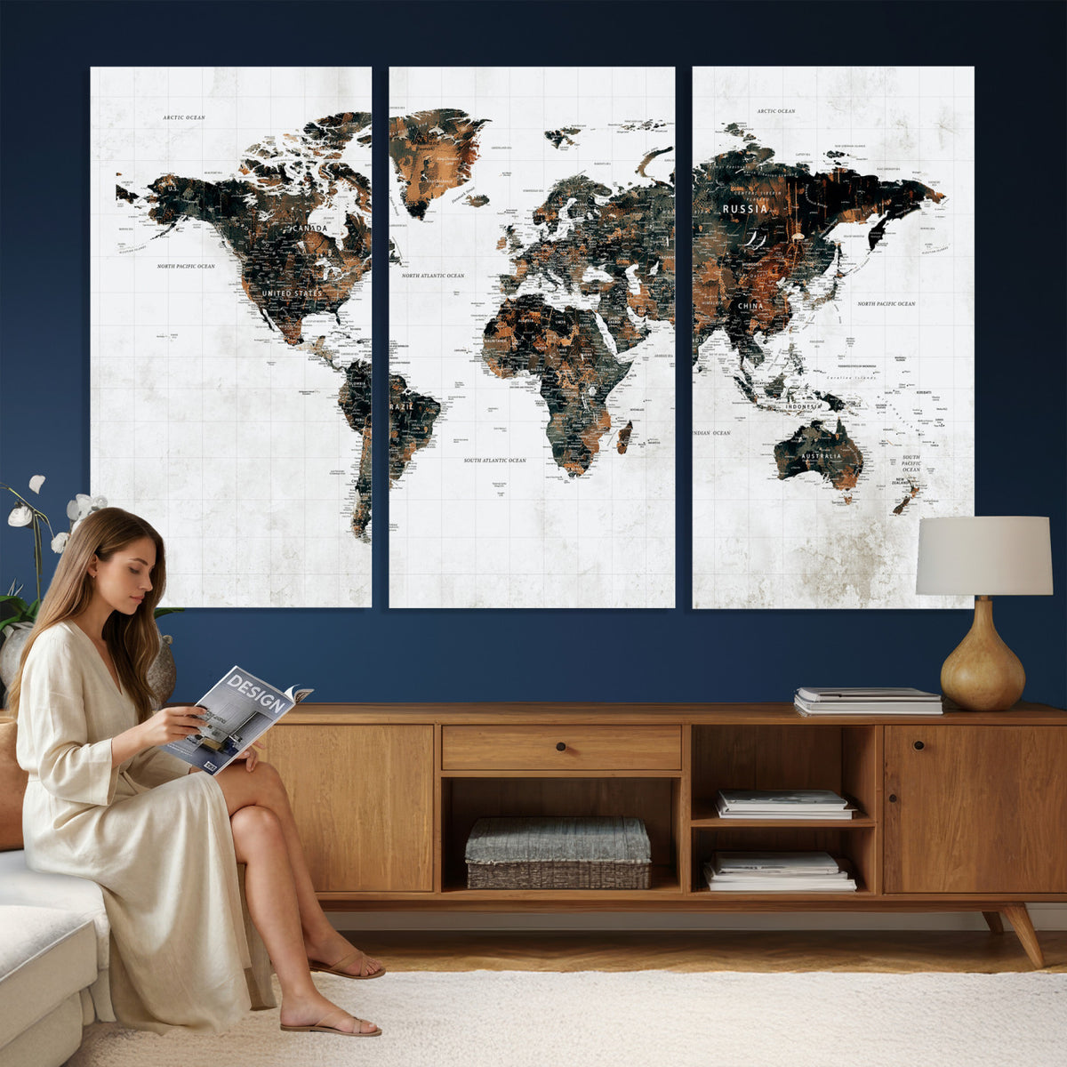60008766-MGV-CV-36X24 - Large World Map Canvas Print – Framed Travel Map Wall Art
