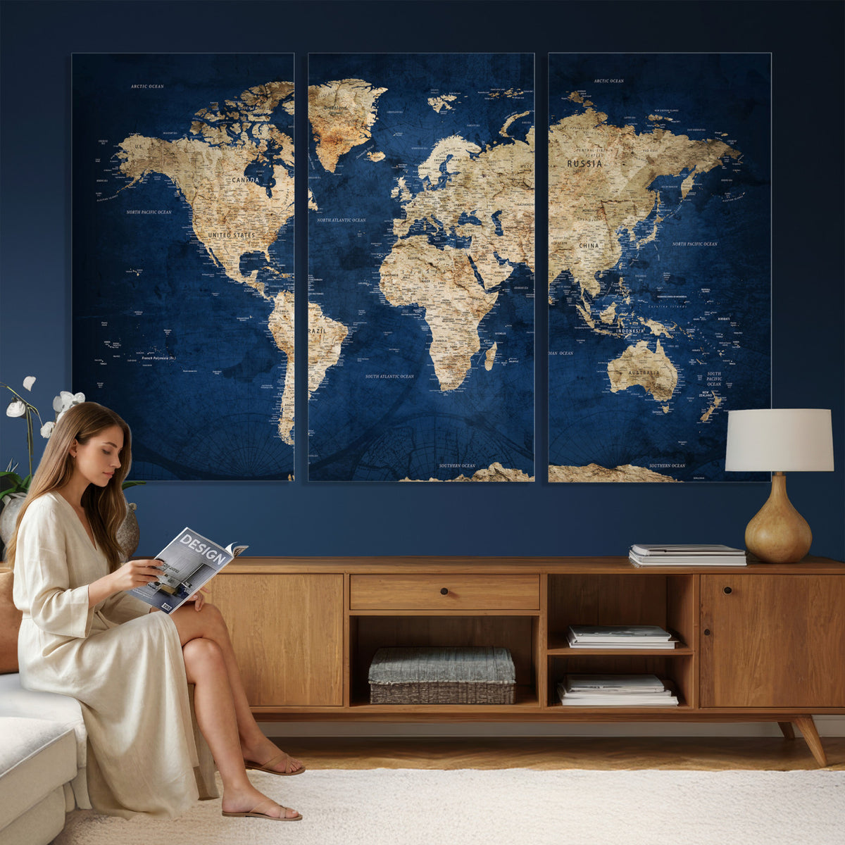 57503519-MGV-CV-36X24 - World Map Canvas Print – Framed Travel Map Wall Art for