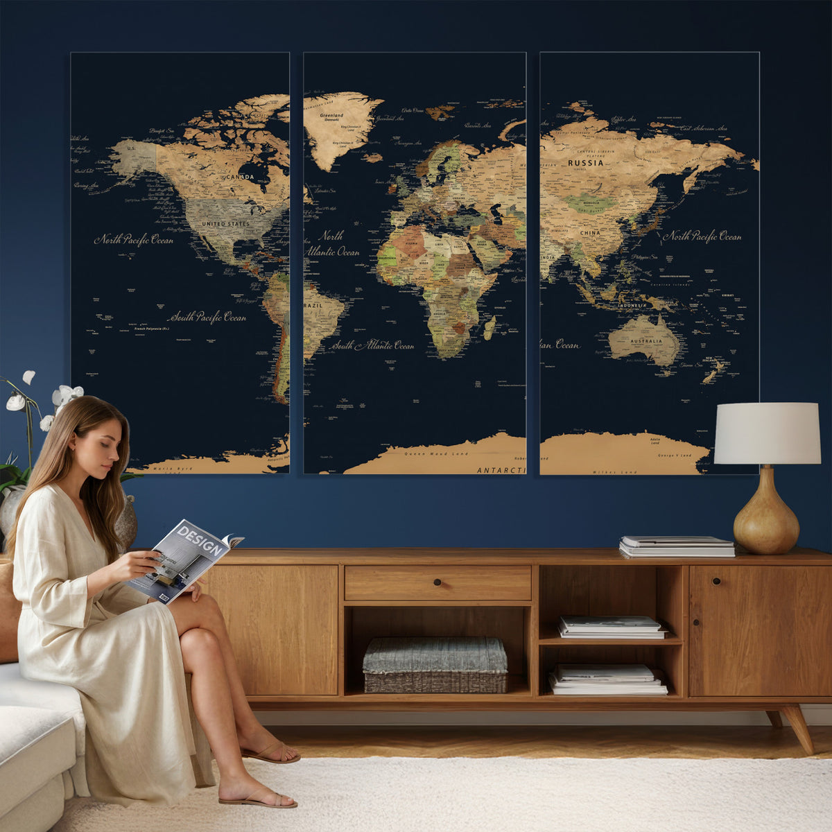 94449133-MGV-CV-36X24 - Vintage World Map Canvas on the Dark Background Wall Art