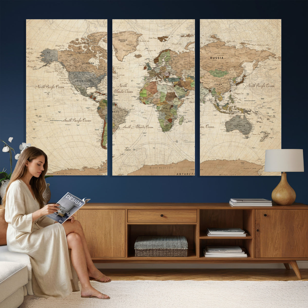 16856902-MGV-CV-36X24 - Vintage World Map Canvas Wall Art - Rustic Grunge Texture