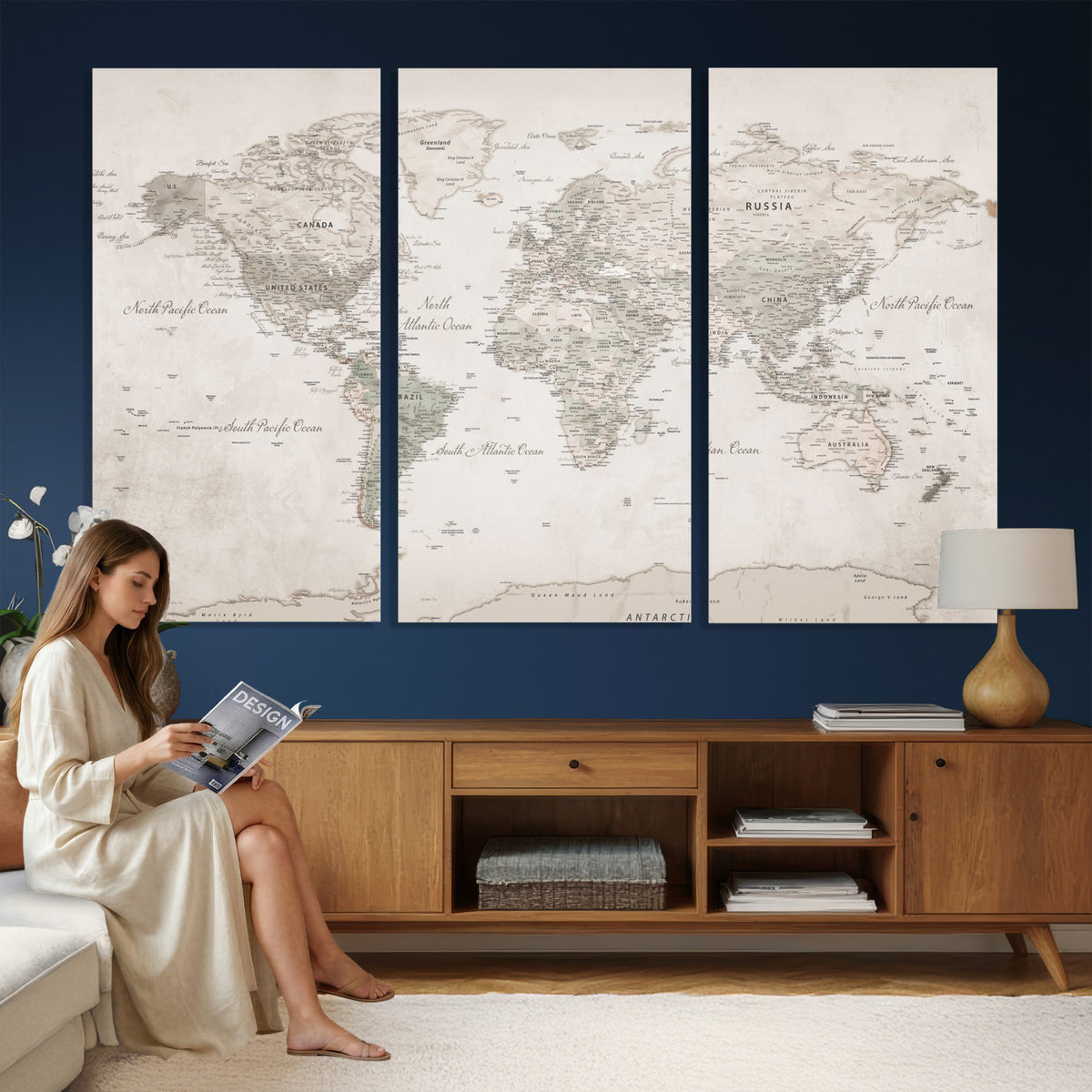 90355419-MGV-CV-36X24 - Antique Style World Map Canvas Print | Vintage Detailed World Map Art for Travel Lovers