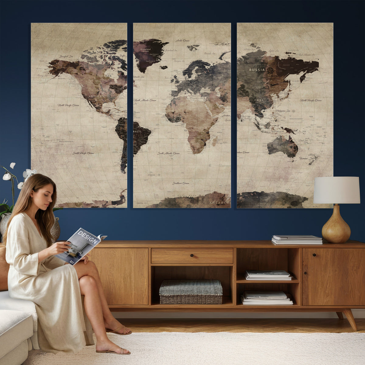 59159103-MGV-CV-36X24 - World Map Canvas Print, Detailed Map of the World, Adventure Gift for Couples and Anniversaries