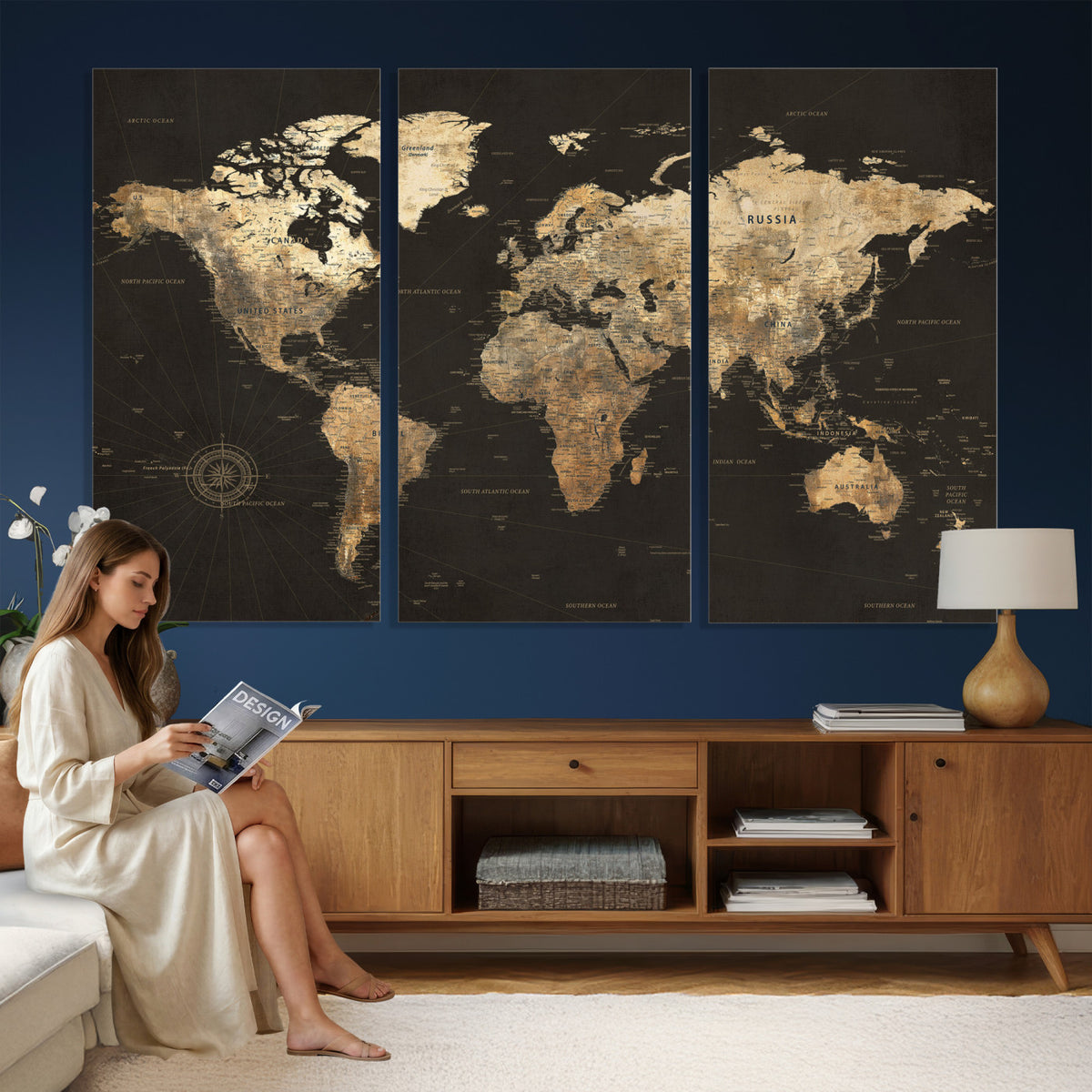 70985630-MGV-CV-36X24 - Framed World Map with Pin Canvas Print – Detailed World Map