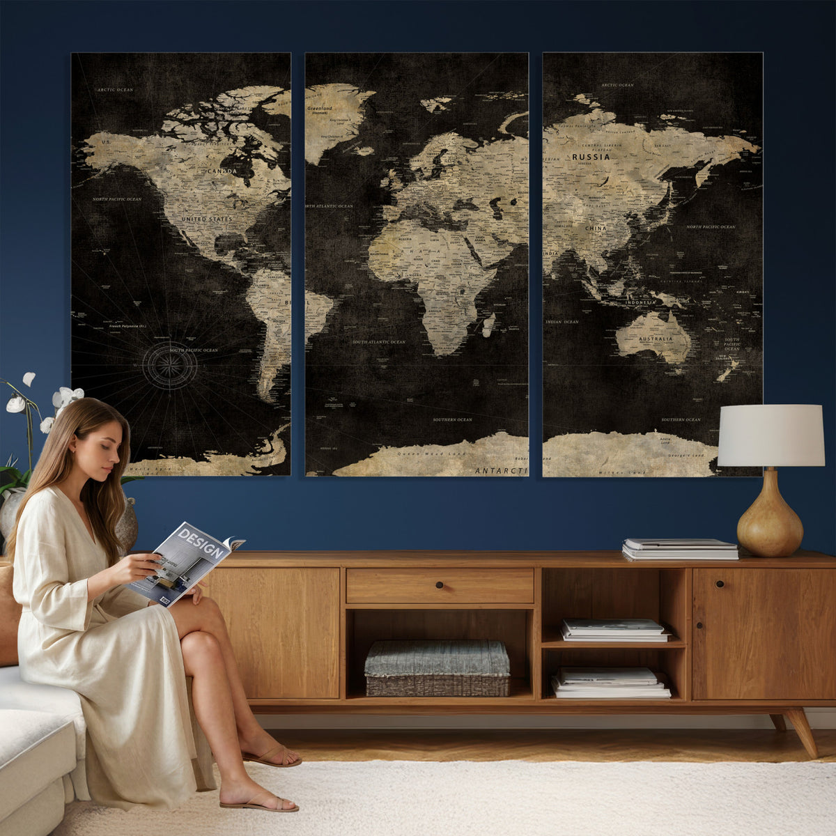 60653880-MGV-CV-36X24 - Push Pin World Map Canvas Wall Art Print, Interactive Travel