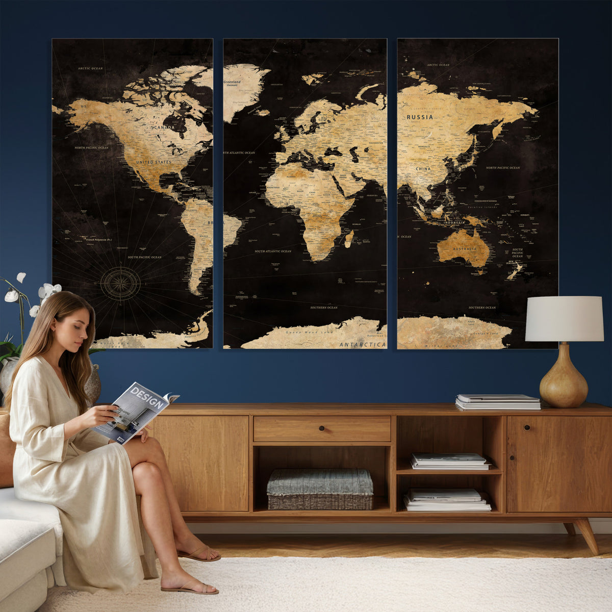 70468159-MGV-CV-36X24 - Extra Large World Map Canvas Print – Detailed Map Classic