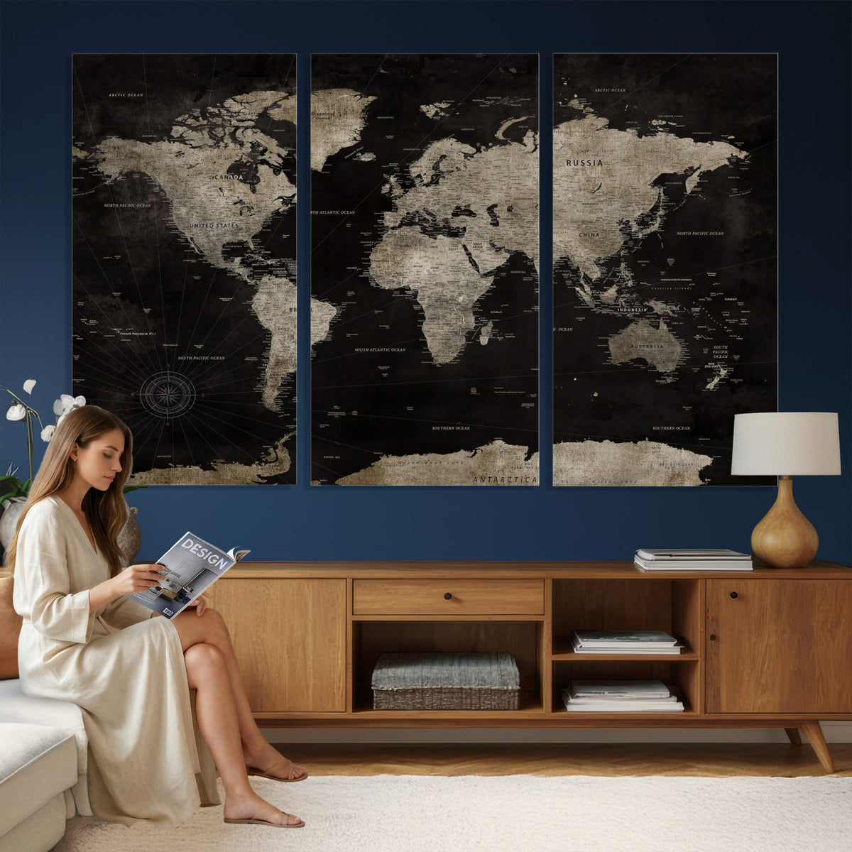 56225956-MGV-CV-36X24 - Detailed World Map Wall Art Print - Large Framed World Map