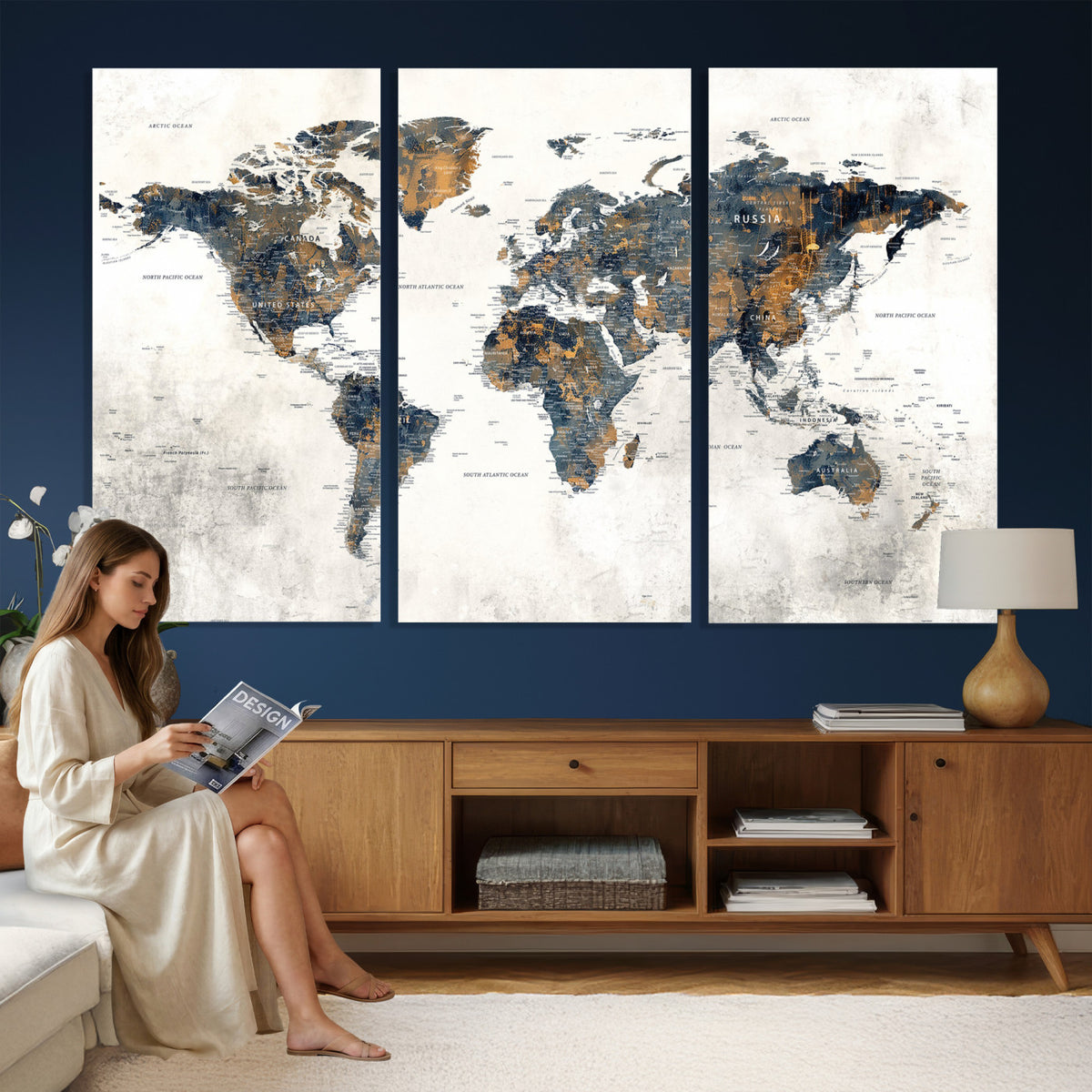 52451147-MGV-CV-36X24 - World Map Wall Art Canvas Print for Office Wall Decor