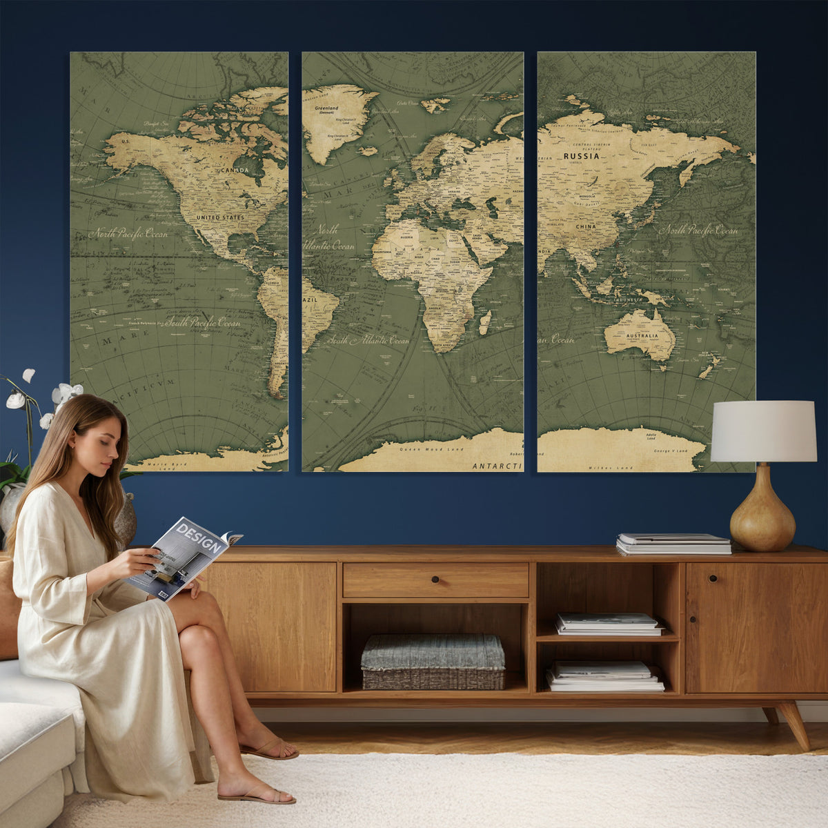 75846040-MGV-CV-36X24 - Large World Map Canvas Wall Art Print for Study Room Decor -