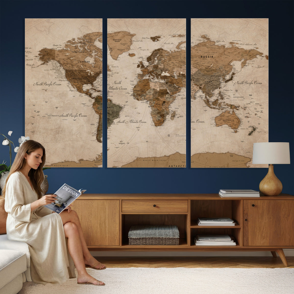 40064188-MGV-CV-36X24 - World Map Wall Art Canvas Print, Modern Decorative Framed Map Artwork Prints for Living Room, Office, Bedroom Wall Decor