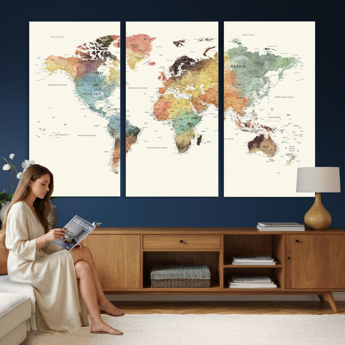 64206059-MGV-CV-36X24 - Framed World Map Wall Art Canvas Print for Living Room and Study Room