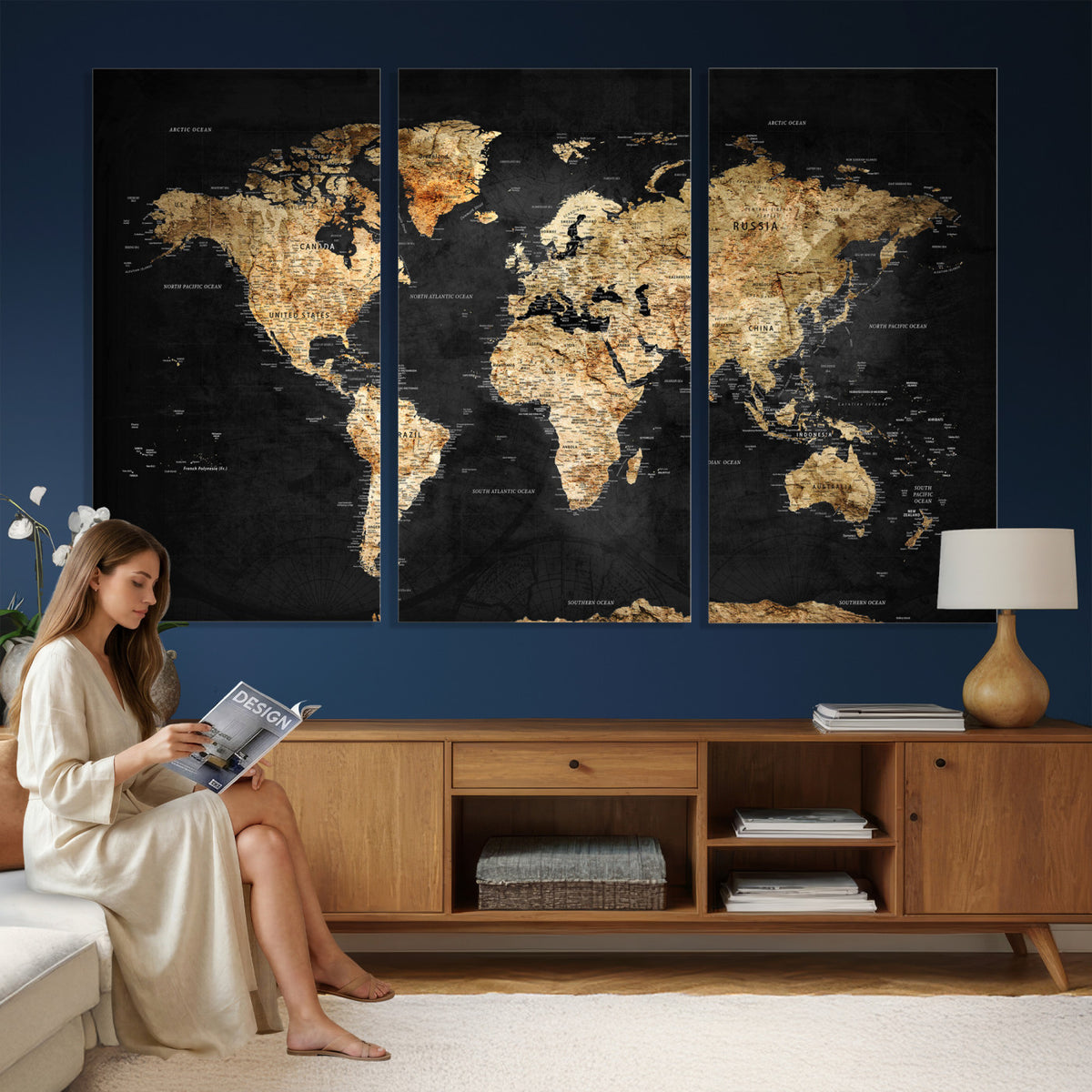23568589-MGV-CV-36X24 - World Map Wall Art Canvas Print, Modern Decorative Framed Map Artwork Prints for Living Room, Office, Bedroom Wall Decor