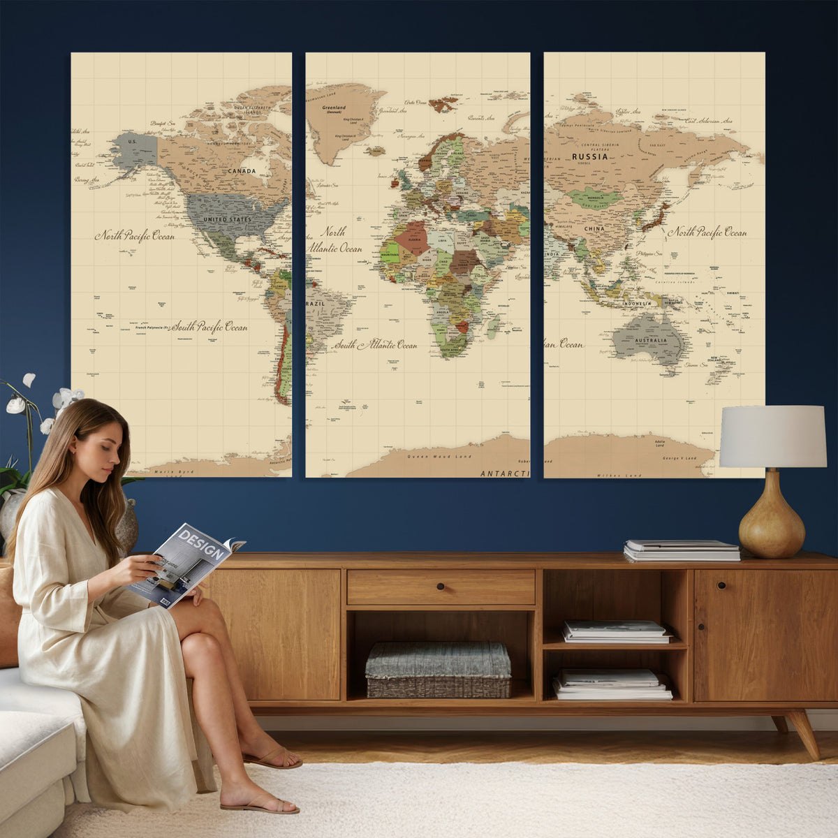 31407854-MGV-CV-36X24 - World Map Wall Art Canvas Print, Modern Decorative Framed Map Artwork Prints for Living Room, Office, Bedroom Wall Decor