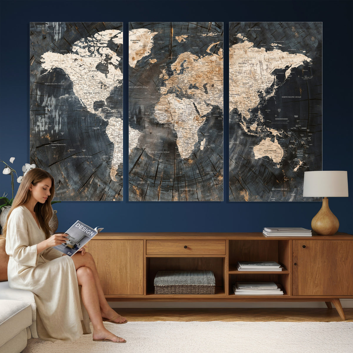 89162112-MGV-CV-36X24 - World Map Wall Art Canvas Print, Modern Decorative Framed Map Artwork Prints for Living Room, Office, Bedroom Wall Decor