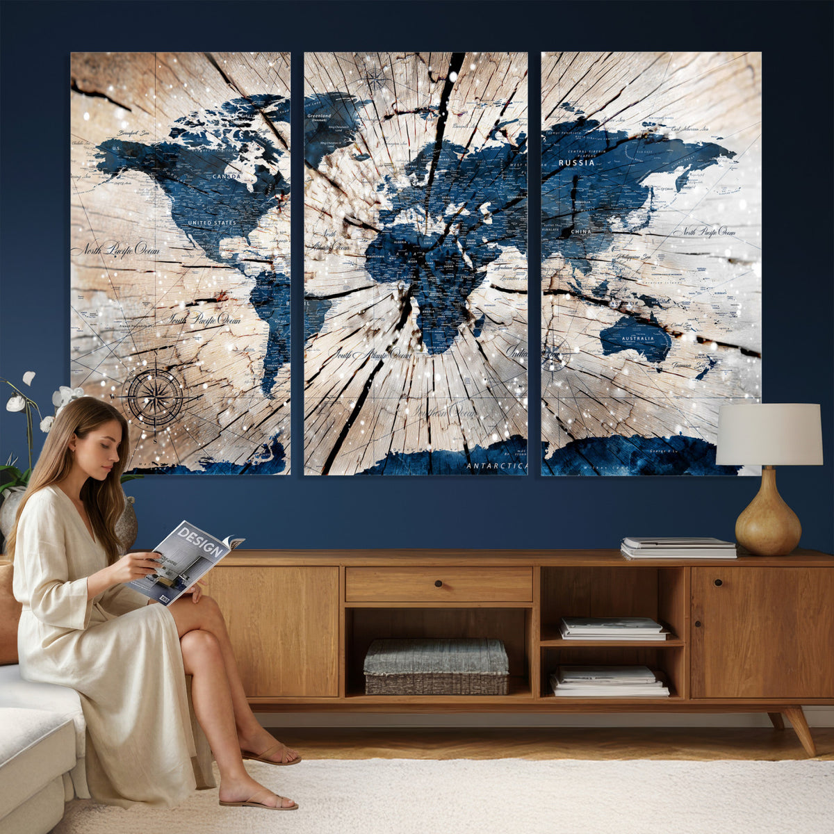 19478704-MGV-CV-36X24 - World Map Wall Art Canvas Print, Modern Decorative Framed Map Artwork Prints for Living Room, Office, Bedroom Wall Decor