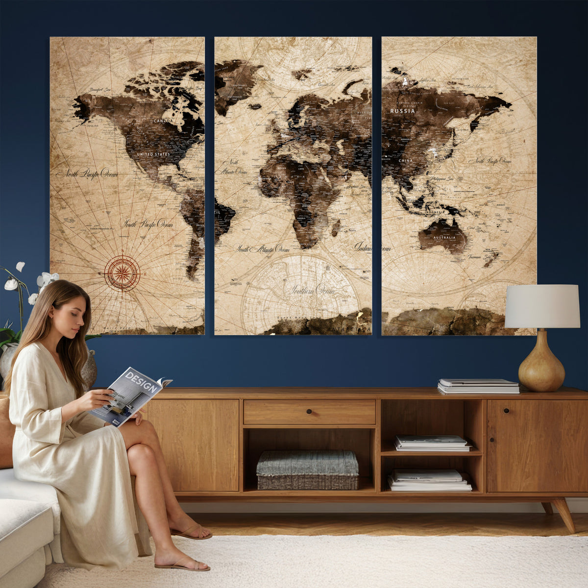 47657418-MGV-CV-36X24 - World Map Wall Art Canvas Print, Modern Decorative Framed Map Artwork Prints for Living Room, Office, Bedroom Wall Decor