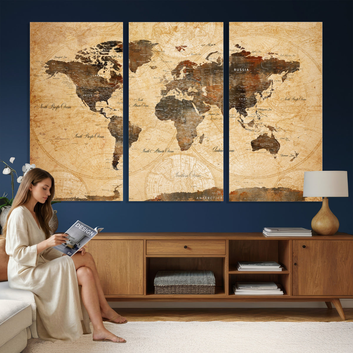 63156625-MGV-CV-36X24 - World Map Wall Art Canvas Print, Modern Decorative Framed Map Artwork Prints for Living Room, Office, Bedroom Wall Decor