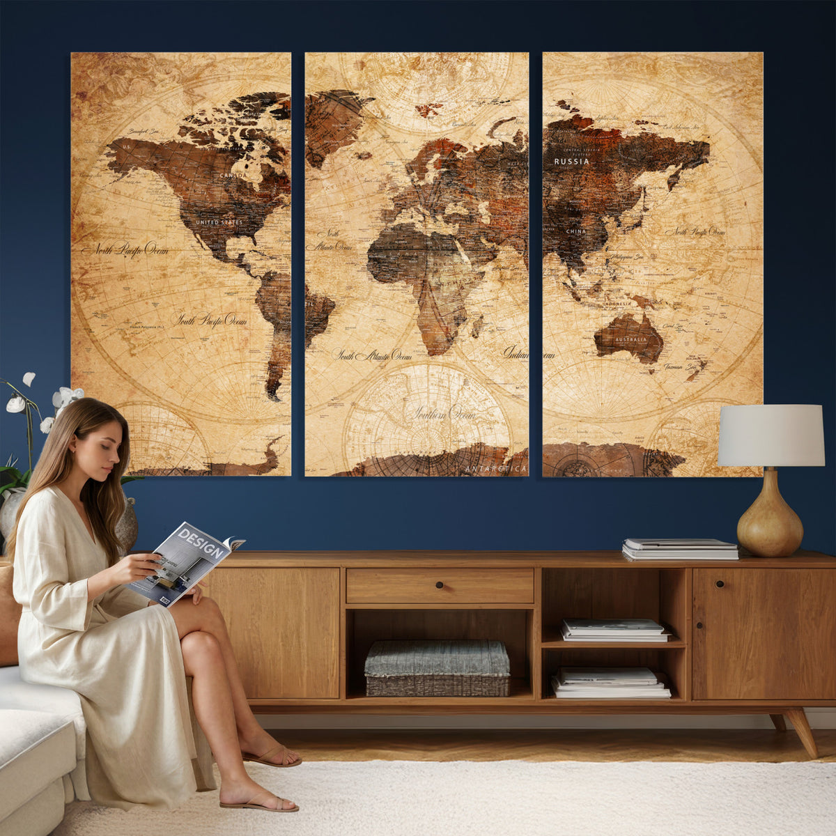 40760475-MGV-CV-36X24 - World Map Wall Art Canvas Print, Modern Decorative Framed Map Artwork Prints for Living Room, Office, Bedroom Wall Decor