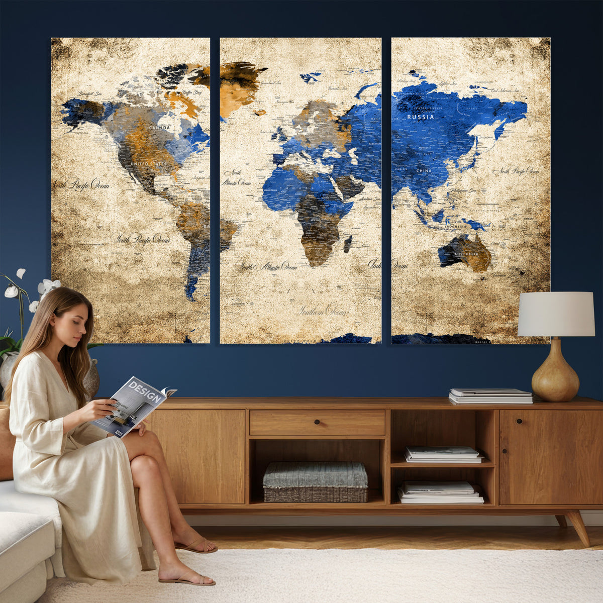 27314341-MGV-CV-36X24 - World Map Wall Art Canvas Print, Modern Decorative Framed Map Artwork Prints for Living Room, Office, Bedroom Wall Decor