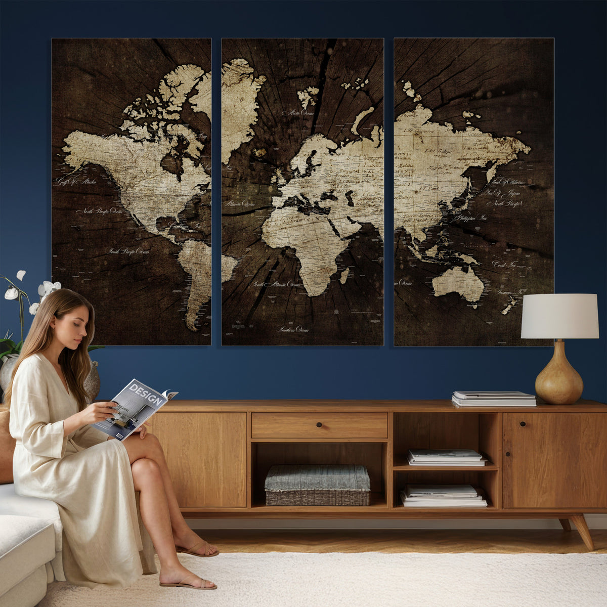 40991509-MGV-CV-36X24 - World Map Wall Art Canvas Print, Modern Decorative Framed Map Artwork Prints for Living Room, Office, Bedroom Wall Decor