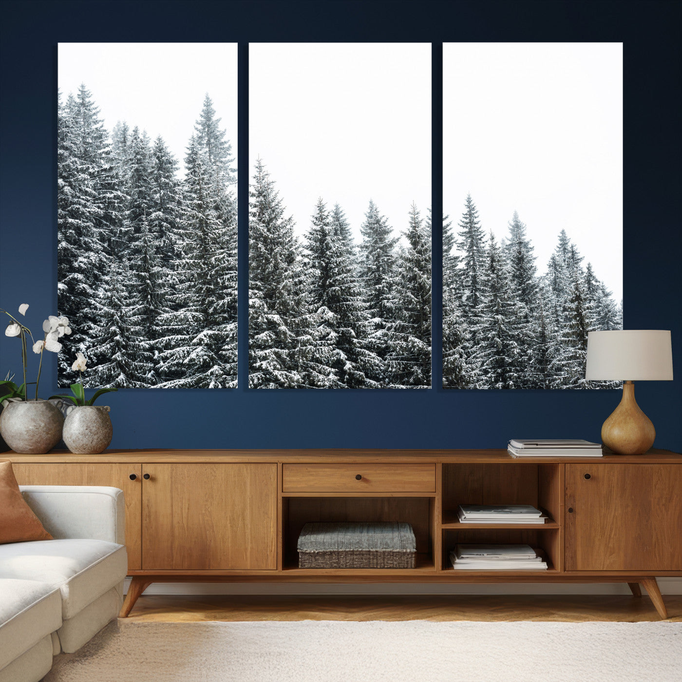 69566941-MGV-CV-36X24 - Misty Mountain Forest Canvas Print, Foggy Pine Trees Nature Wall Art, Framed Canvas Ready to Hang
