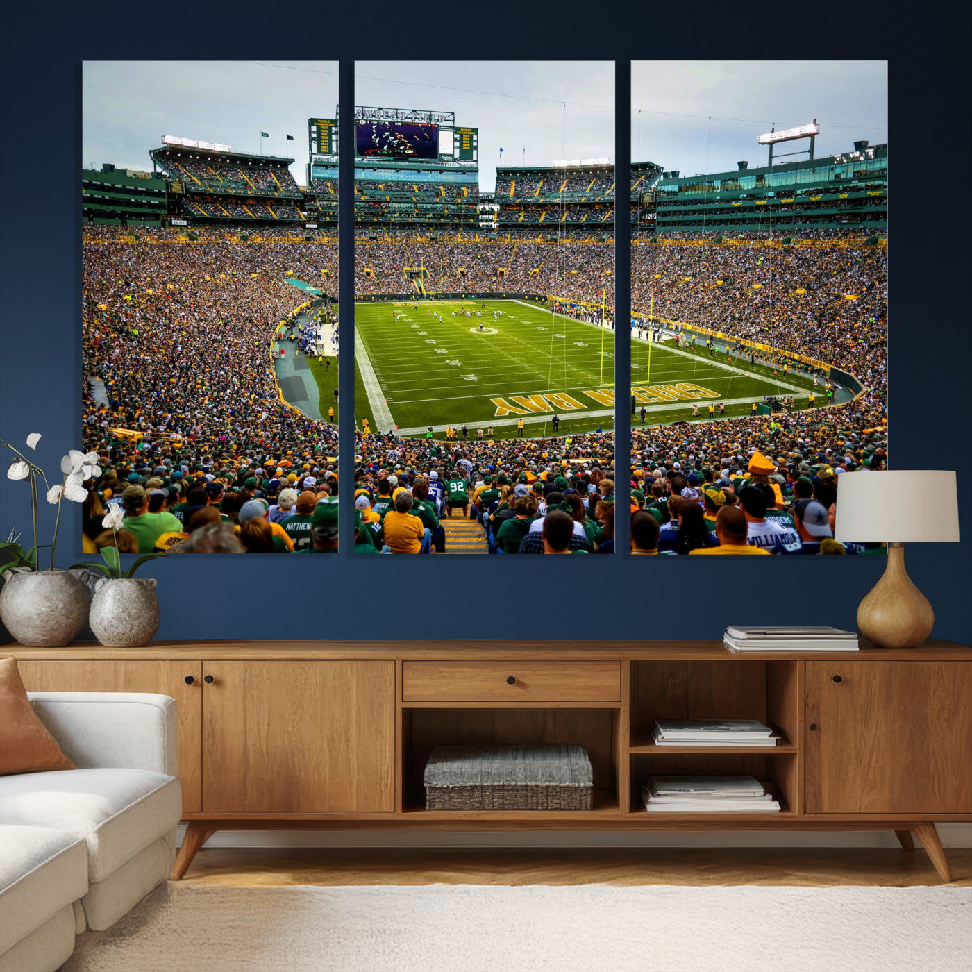 56521752-MGV-CV-36X24 - Green Bay Packers Stadium Wall Art Canvas Print, Lambeau Field Football Stadium Artwork, Framed Wall Art Ready to Hang