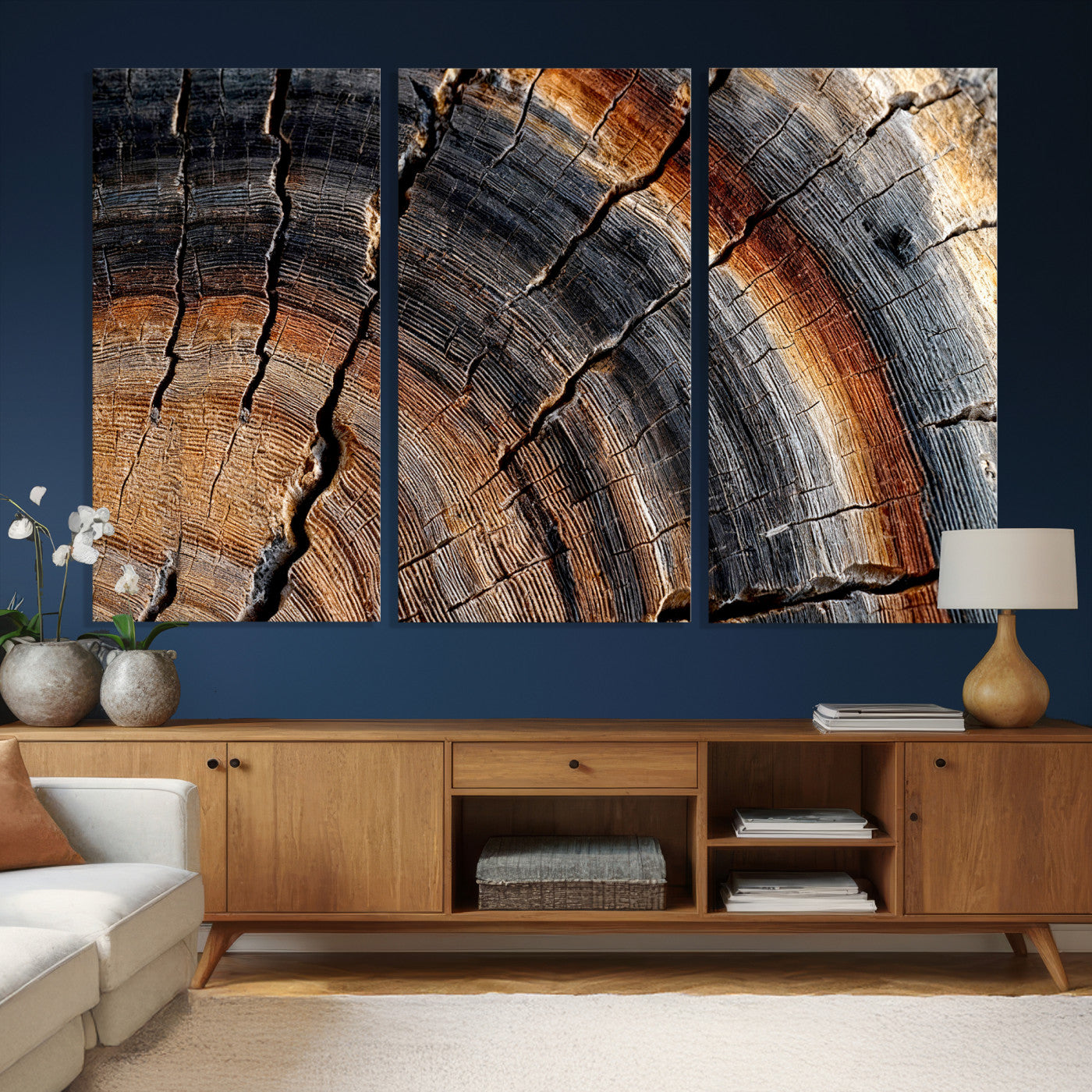 92693966E-MGV-CV-36X24 - Framed Large Abstract Wood Grain Canvas Print, Tree Ring Pattern Wall Art, Framed Canvas Ready to Hang