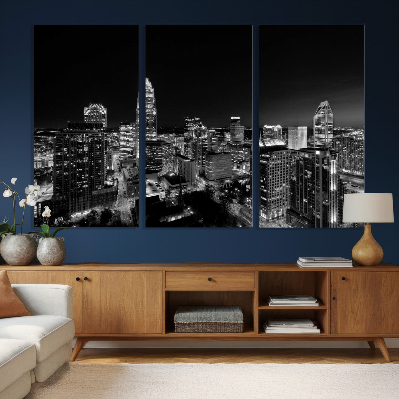 68329345-MGV-CV-36X24 - Atlanta Skyline Wall Art Canvas Print, Atlanta Downtown Night Cityscape Print for Modern Urban Wall Decor