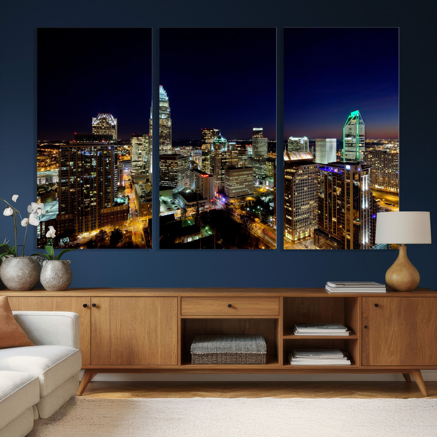 47163738-MGV-CV-36X24 - Atlanta Skyline Wall Art Canvas Print, Atlanta Downtown Night Cityscape Print for Modern Urban Wall Decor