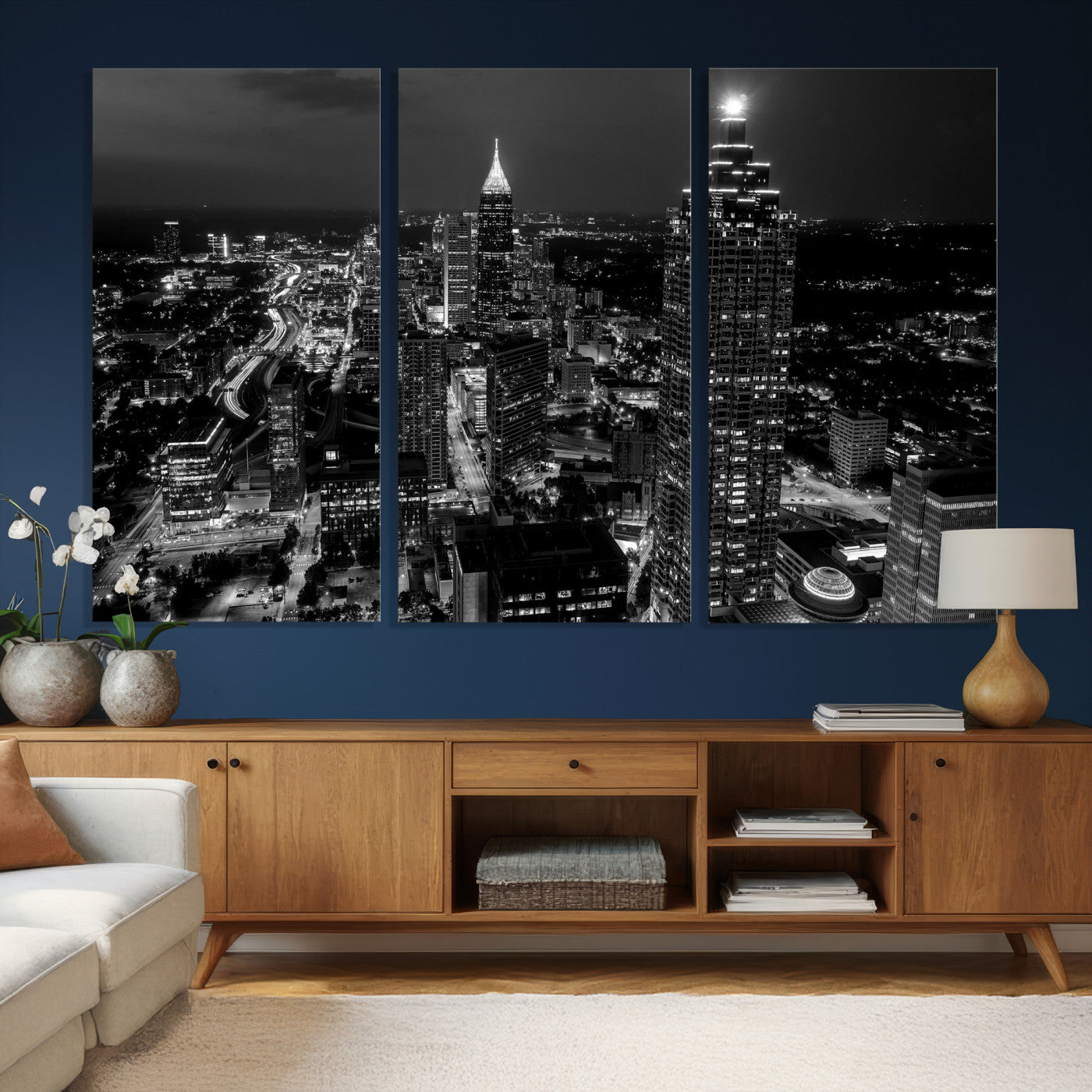 56773510-MGV-CV-36X24 - Atlanta Skyline Wall Art Canvas Print, Atlanta Downtown Night Cityscape Print for Modern Urban Wall Decor