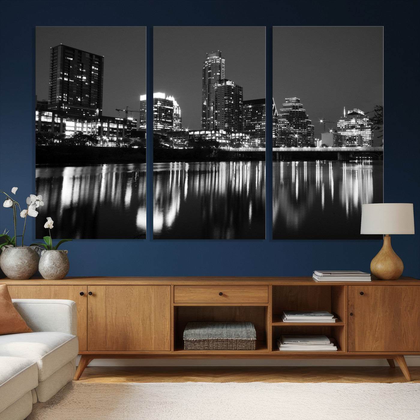 38129554-MGV-CV-36X24 - Austin Skyline Wall Art Canvas Print, Austin Downtown Night Cityscape Print for Modern Urban Wall Decor