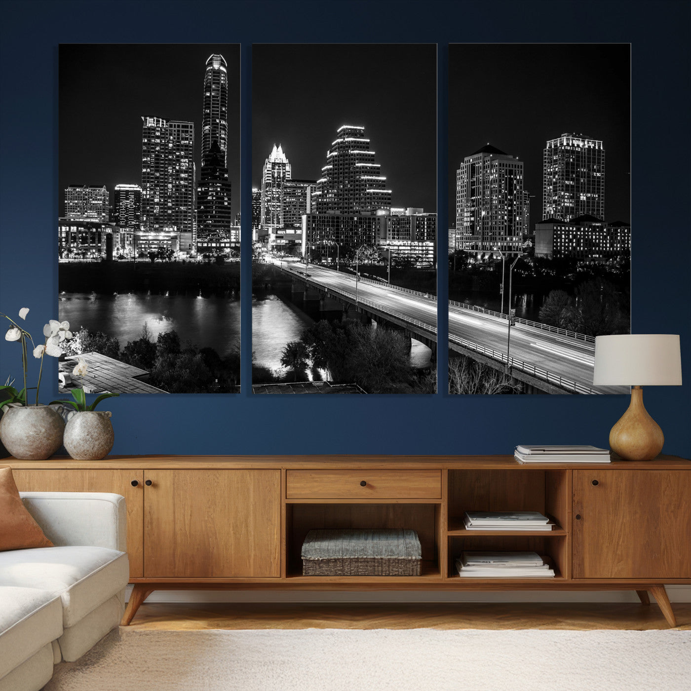 37531750-MGV-CV-36X24 - Austin Skyline Wall Art Canvas Print, Austin Downtown Night Cityscape Print for Modern Urban Wall Decor