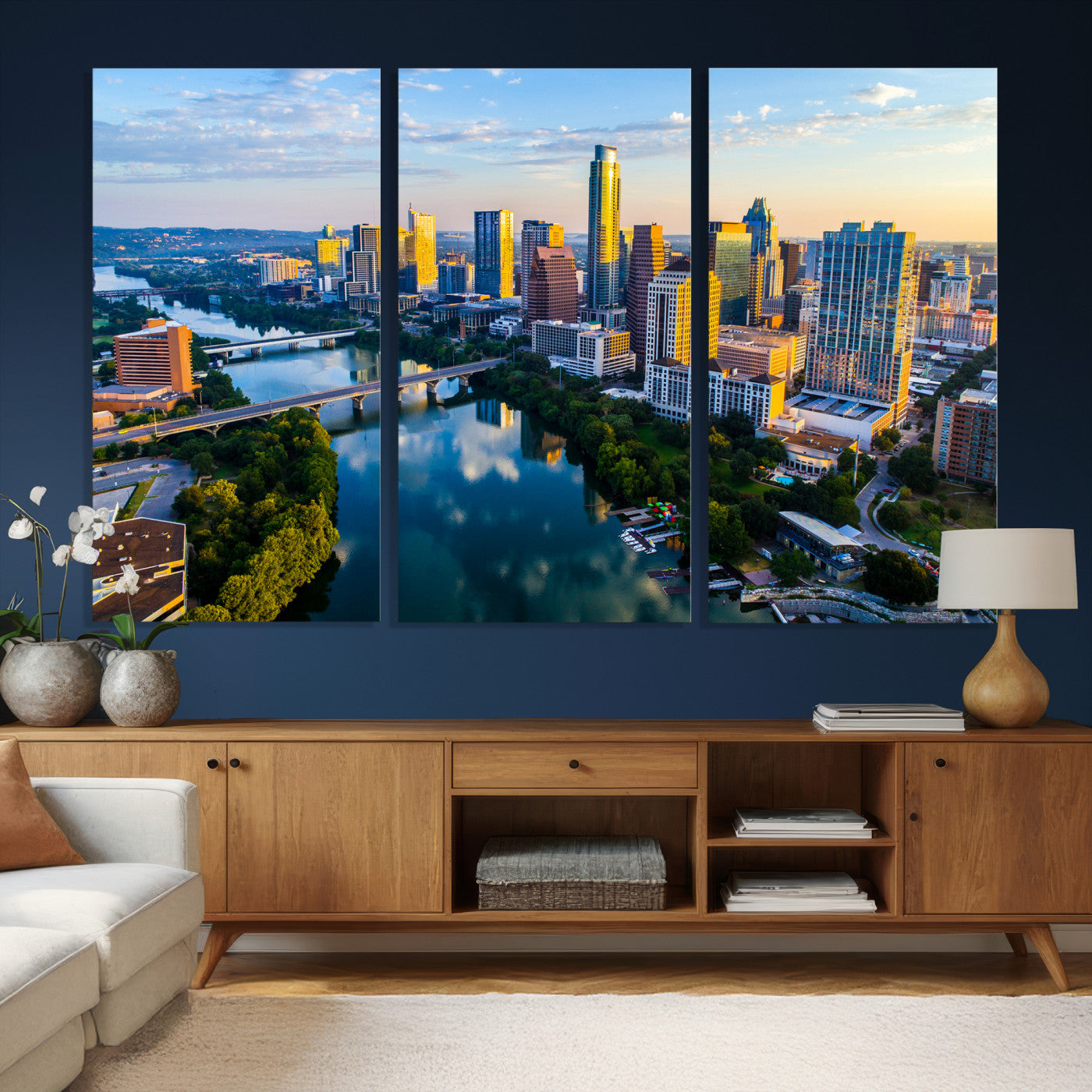 33675326-MGV-CV-36X24 - Austin Skyline Wall Art Canvas Print, Austin Downtown Night Cityscape Print for Modern Urban Wall Decor