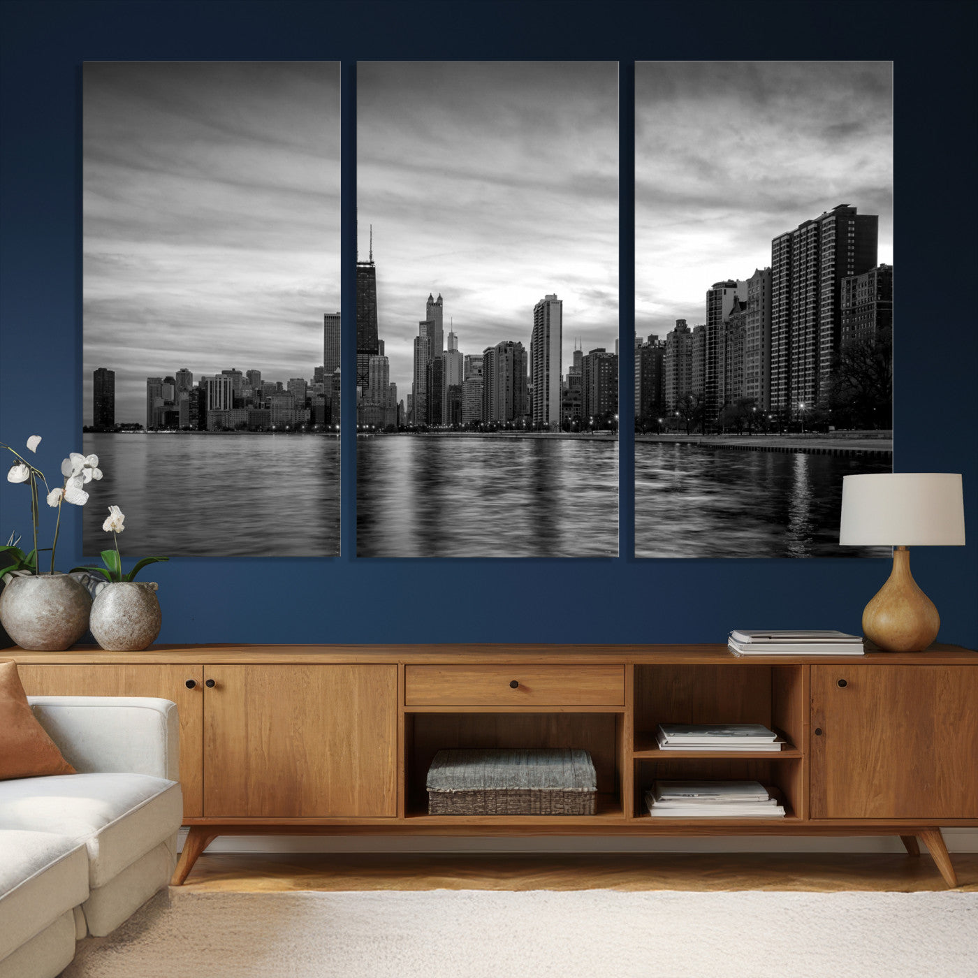 74552581-MGV-CV-36X24 - Chicago Wall Art Canvas Print, Chicago City Downtown Night Cityscape Print for Modern Urban Wall Decor