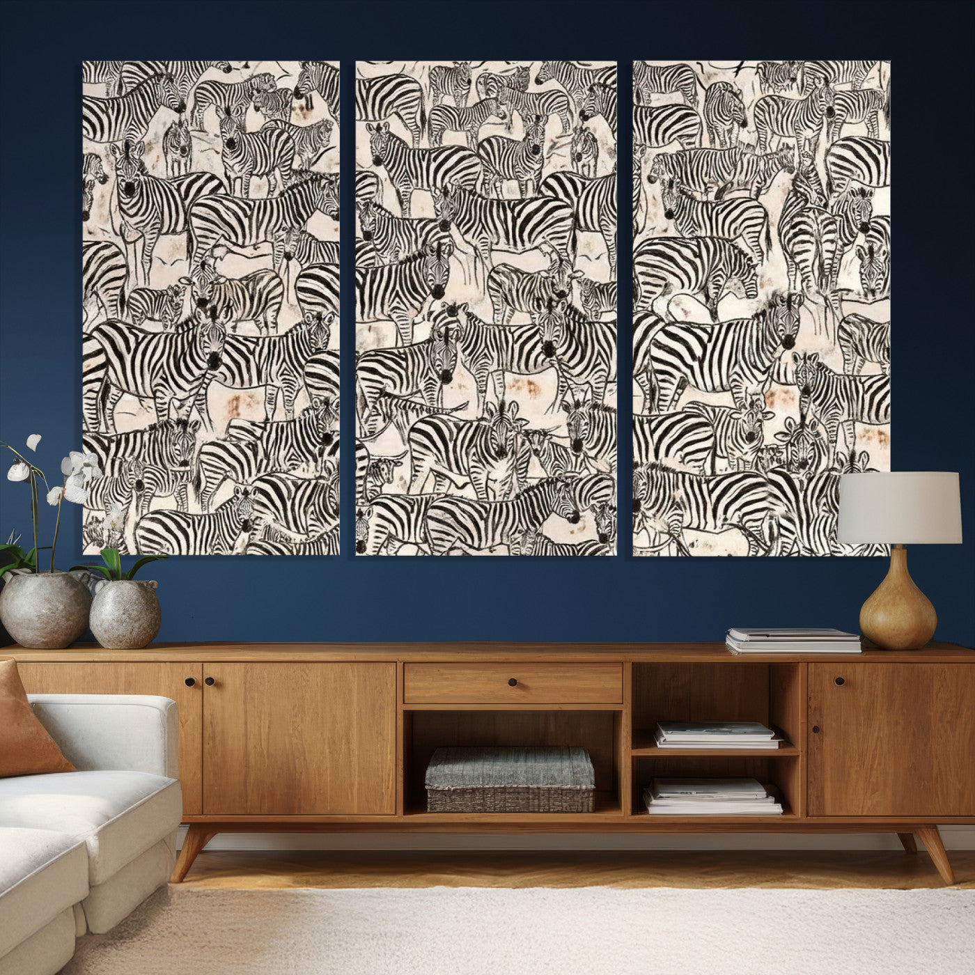 76453377-MGV-CV-36X24 - Farmhouse Animals Wall Art Canvas Print - Abstract Farm Animal Drawing Mid-Century Wall Art for Cabin Decor