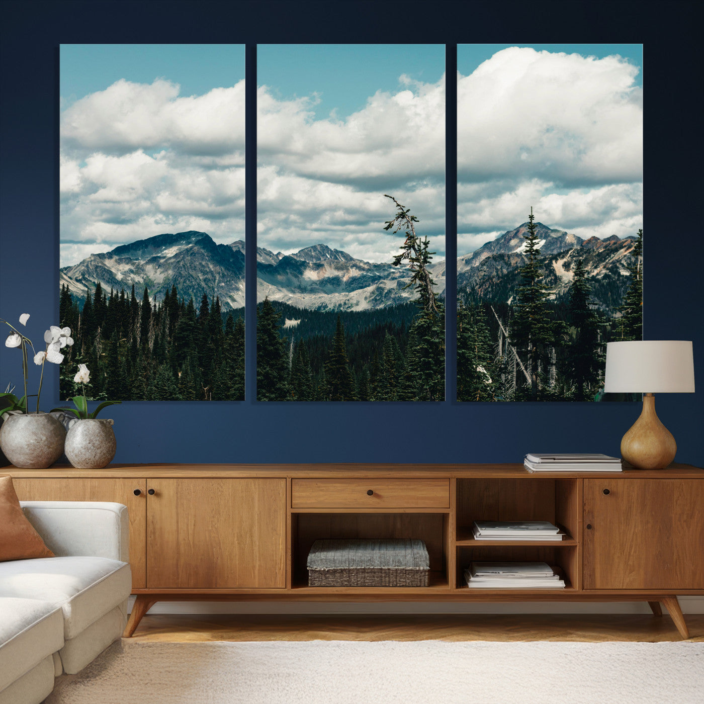 30416773-MGV-CV-36X24 - Mountain Forest Wall Art Canvas Print, Alpine Pine Tree Landscape Photography, Scenic Wilderness Mountain View, Nature Wall Decor